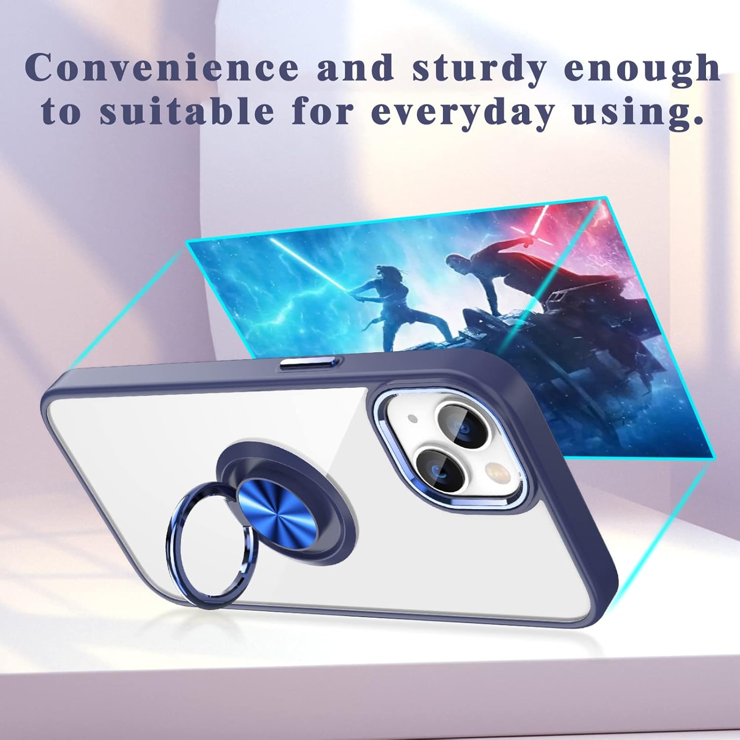 aowner Funda transparente para iPhone 14 Pro con soporte de anillo, soporte magnético de 360 giratorio para automóvil, bordes galvanizados que no se
