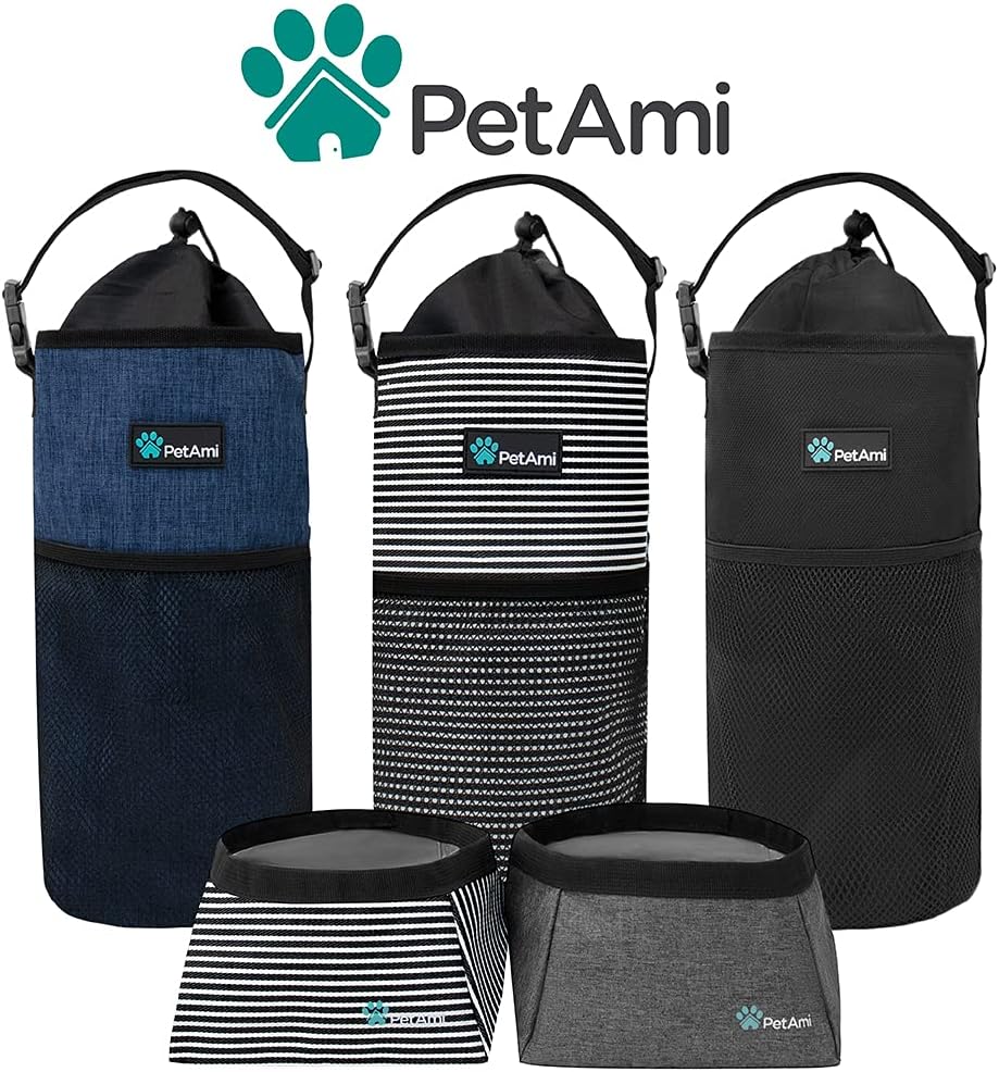 PetAmi Bolsa de viaje de comida para perros  Transportador de croquetas para perros con kit de cuencos de agua plegables para perros  Almacenamiento