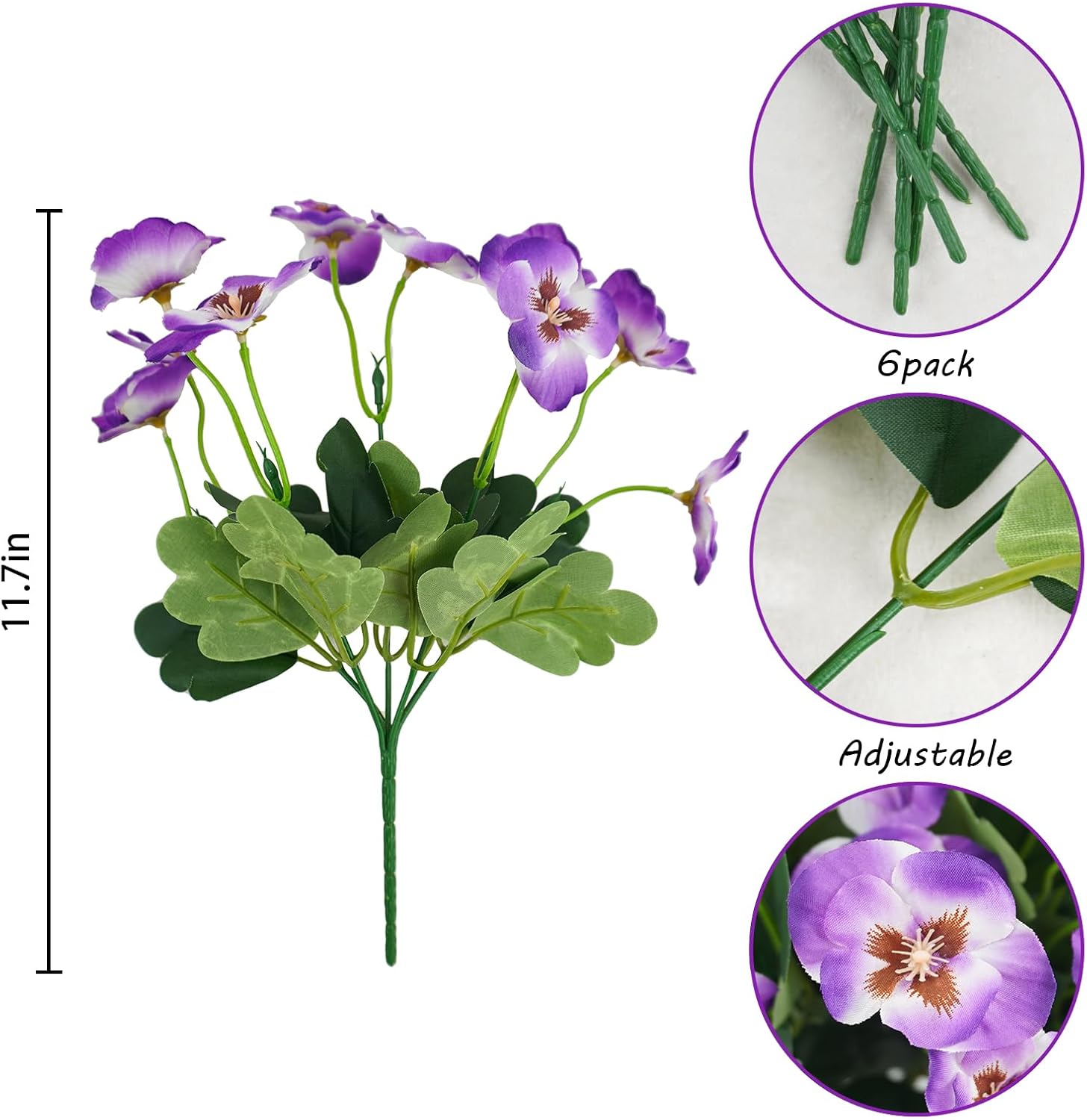 6 paquetes de flores artificiales, 11.7 pulgadas, resistentes a los rayos UV, margaritas de flores silvestres pequeñas, no se decoloran, plantas de