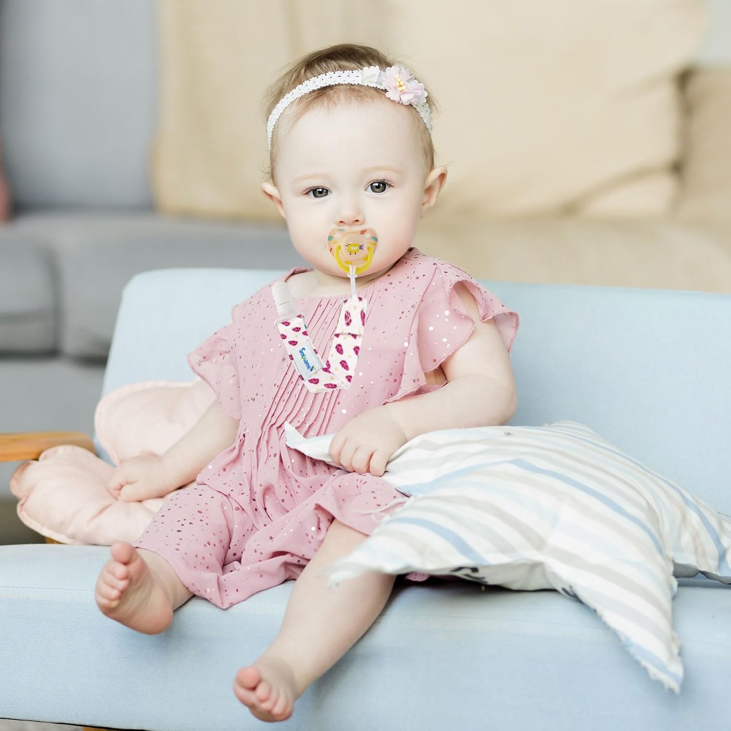 Smlpuame Clip para chupete para niña, paquete de 6 elegantes correas para bebés, soporte para paci con clip, ligero, universal, se adapta a la