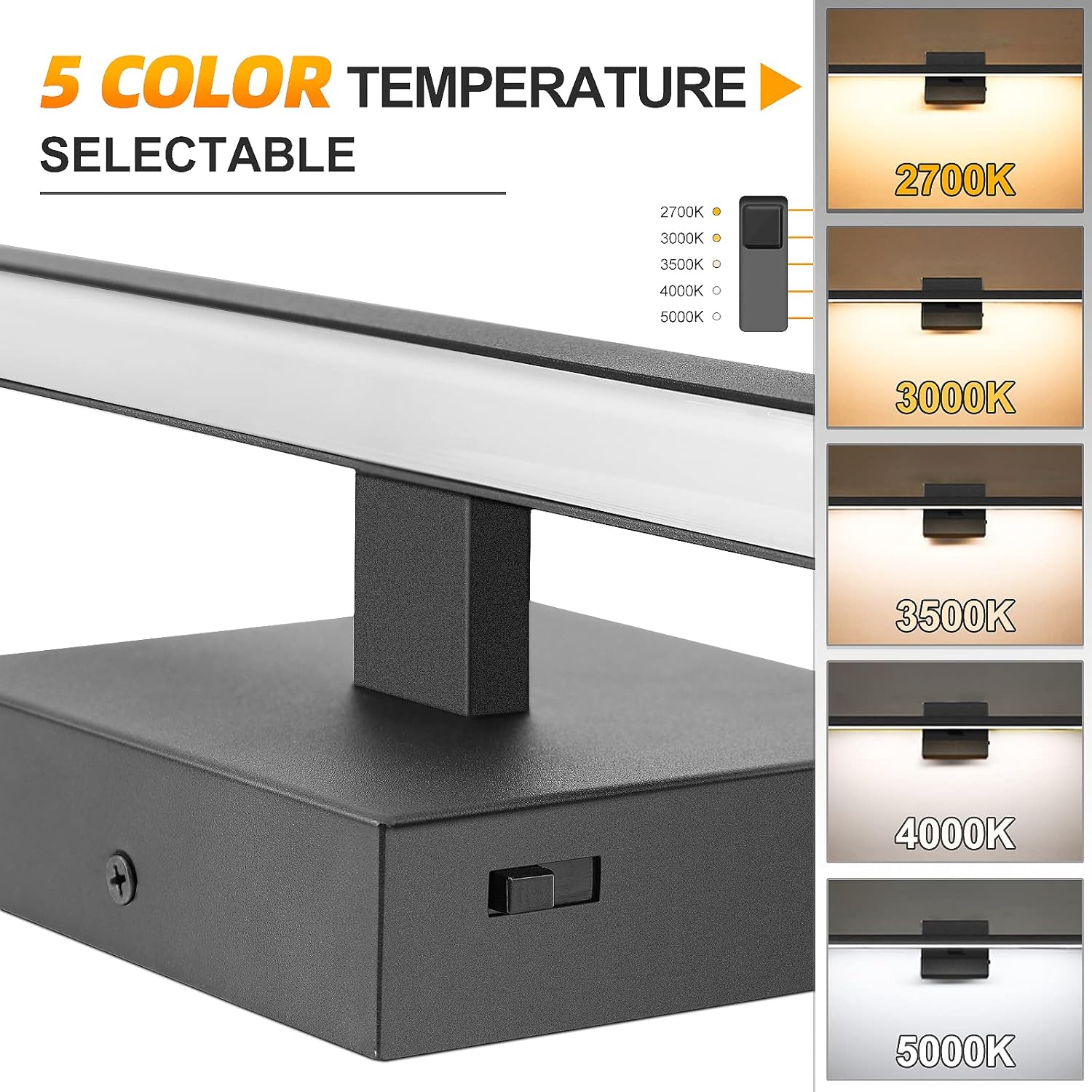 NIORSUN Lámpara de tocador de baño moderna de 39.37 pulgadas, regulable, 5CCT 1680LM 24W luces LED de baño sobre espejo, accesorios de iluminación