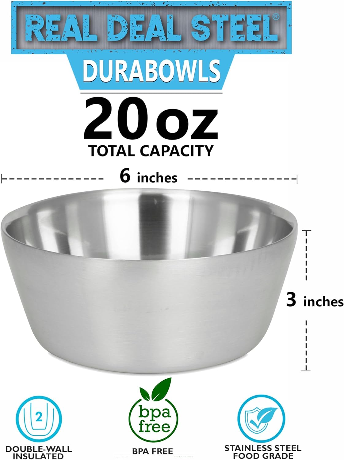 Cuencos aislados de acero inoxidable, cuencos de metal de doble pared de 20 onzas para helado, ensalada, sopa, cereales, servir, aperitivos, arroz,