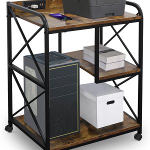 Soporte para impresora, mesa de impresora con estante de almacenamiento para oficina en casa, soporte de impresora grande de 23 x 18 pulgadas con Soporte para impresora, mesa de impresora con estante de almacenamiento para oficina en casa, soporte de impresora grande de 23 x 18 pulgadas con