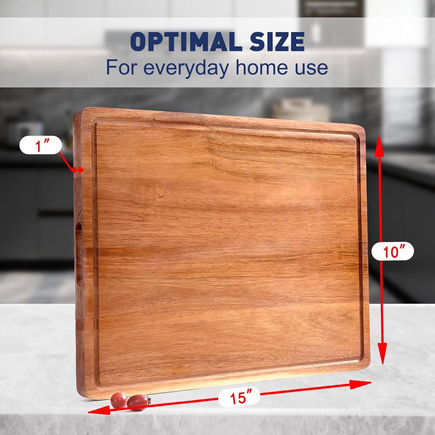 Tabla de cortar de madera de acacia prémium para cocina, con ranura para jugo y asas prácticas (mediana 15 pulgadas de largo x 10 pulgadas de ancho