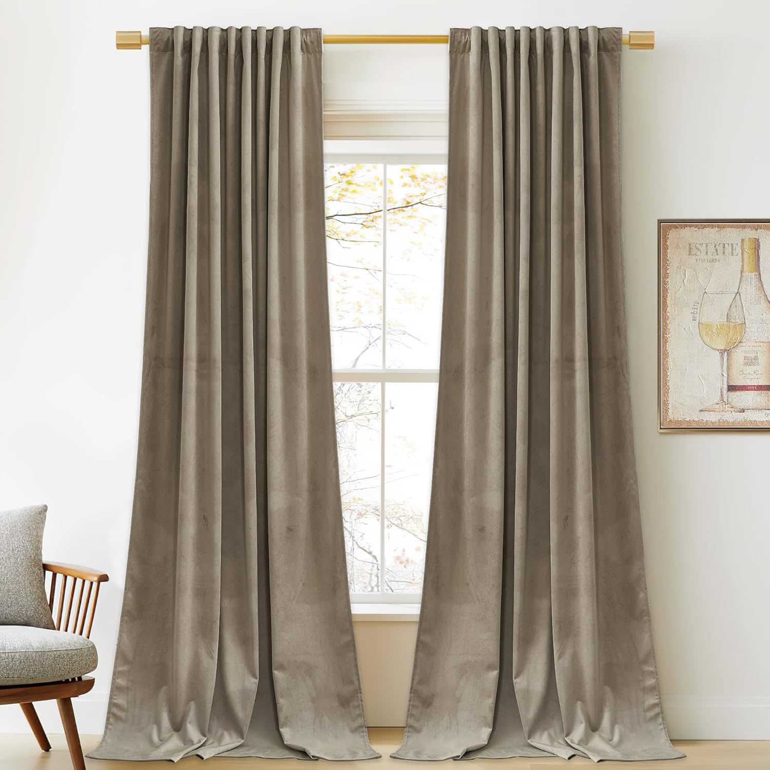 StangH – Cortinas de terciopelo gruesas con aislamiento térmico para oscurecer la habitación, para dormitorio, comedor, sala de estar, con pestaña