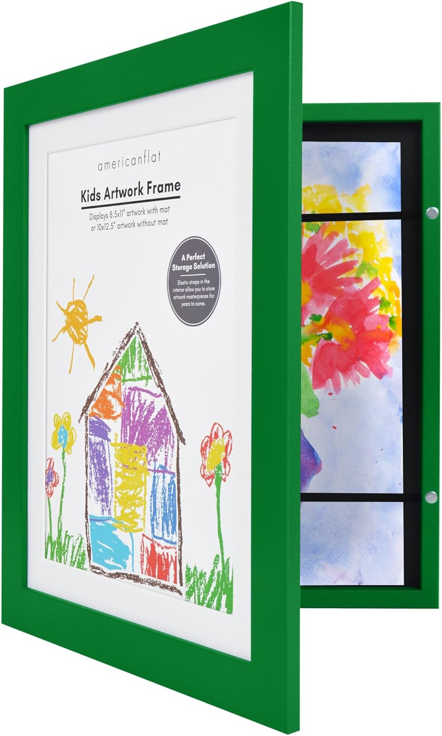 Americanflat Marco para obras de arte infantiles, carga frontal, verde trébol, 8.5 x 11 pulgadas con paspartú o 10 x 12.5 sin él, formato de