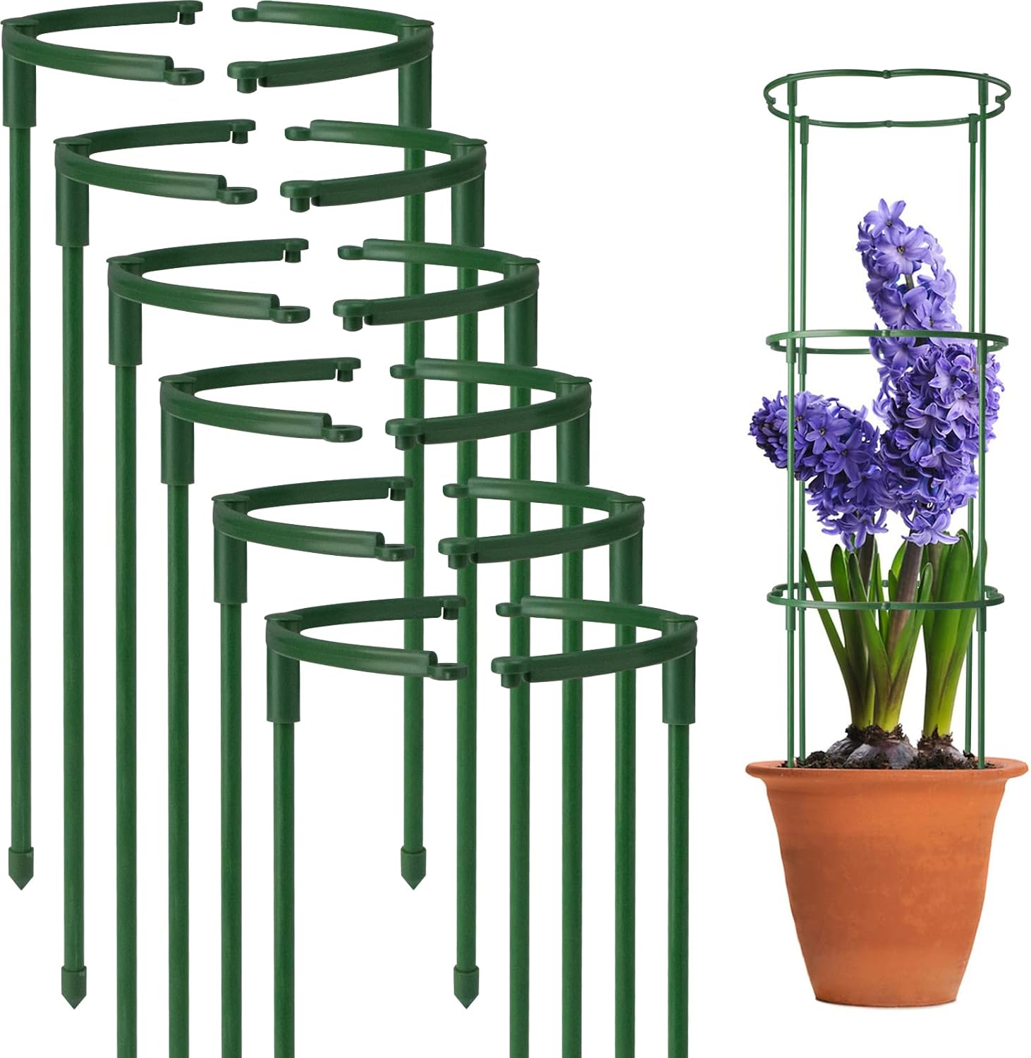 Paquete de 12 estacas de soporte para plantas semicirculares, soporte apilable de 3 niveles para flores de jardín, estacas para plantas de interior