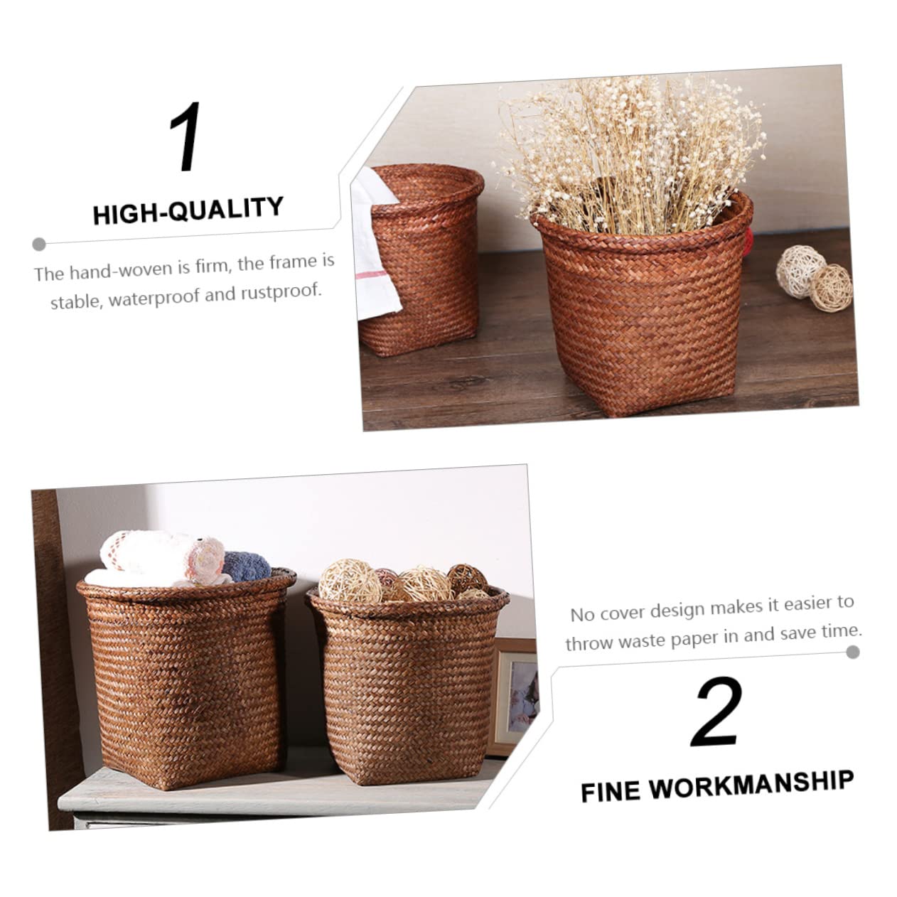HOOTNEE Cesta de almacenamiento de mimbre para papas y cebollas, cesta de lavandería, cesta de basura rosa, soporte para brochas de maquillaje,