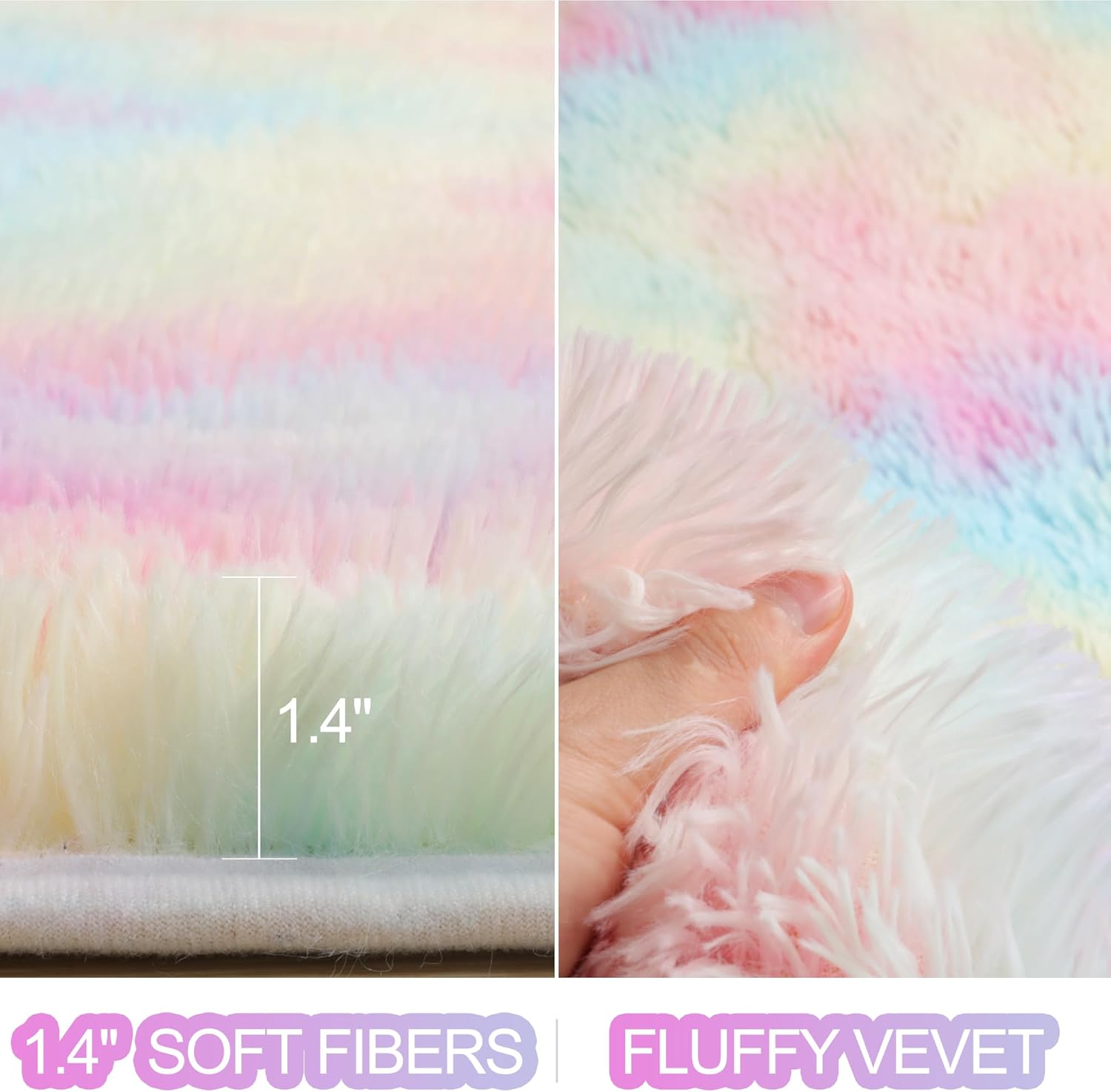 RUGTUDER Alfombra de área para sala de estar, 6 x 9 pies, alfombra esponjosa de arcoíris para dormitorio, lindas alfombras de pelo largo para niñas,