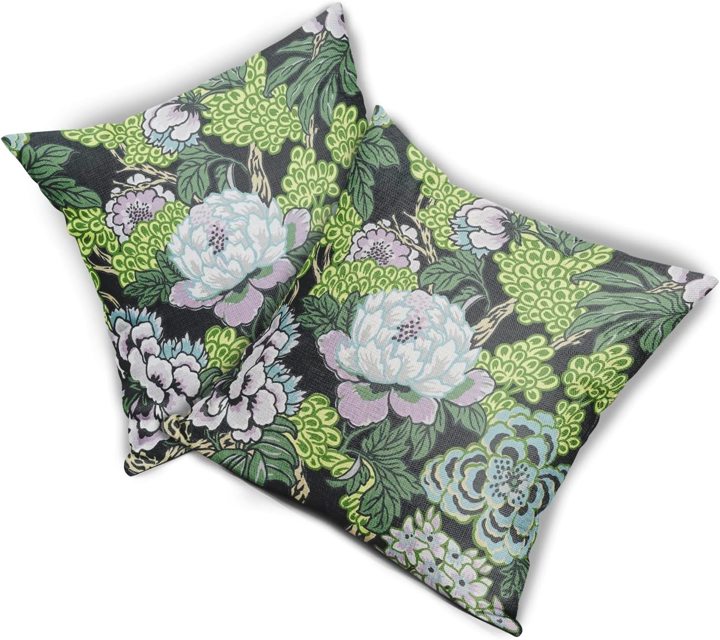 Juego de 2 fundas de almohada florales de color blanco y verde turquesa de 18 x 18 pulgadas, fundas de almohada decorativas de lino para