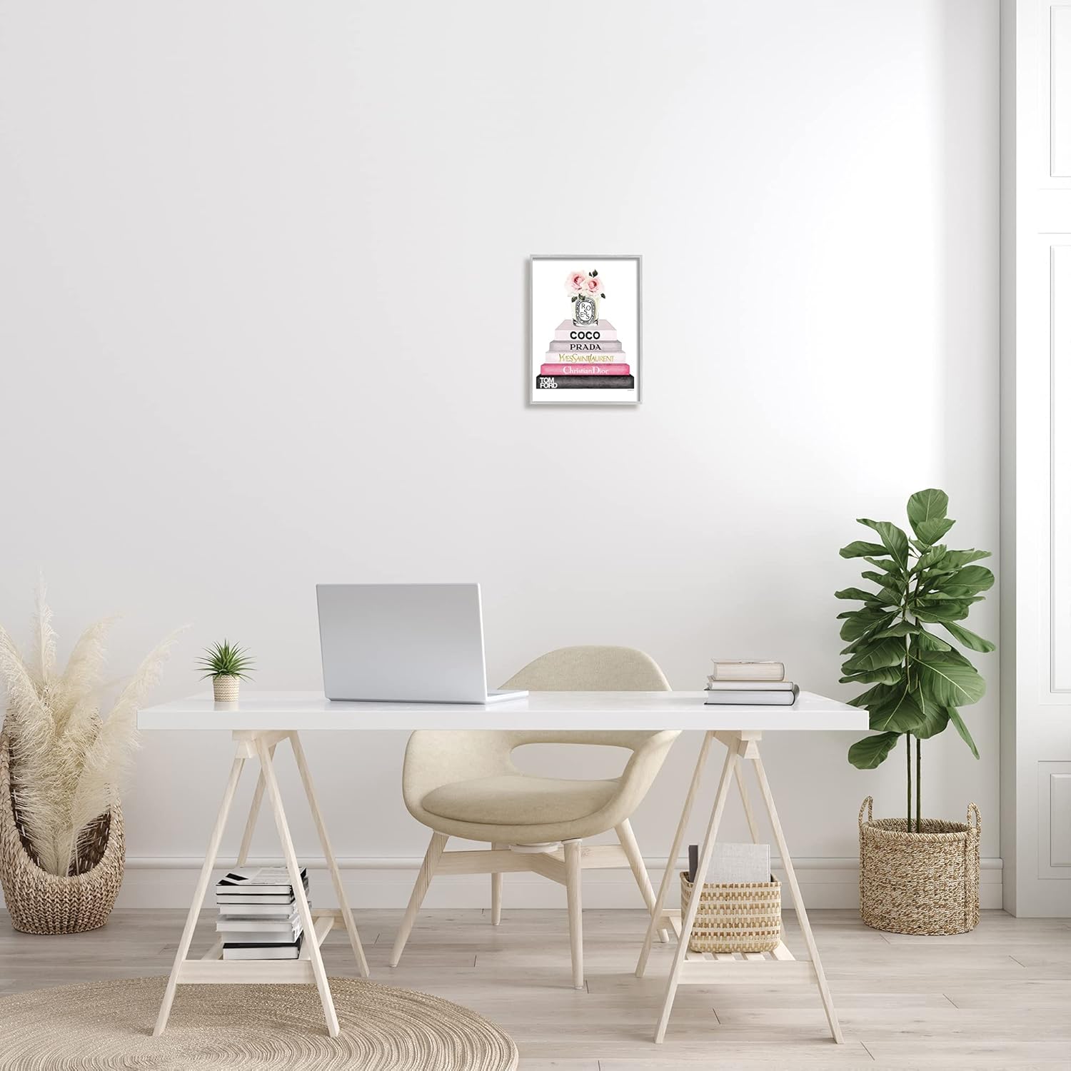 Stupell Industries Book Stack Fashion Candle – Arte de pared enmarcado con diseño de vela rosa y gris, 11 x 14 pulgadas, diseño por la artista