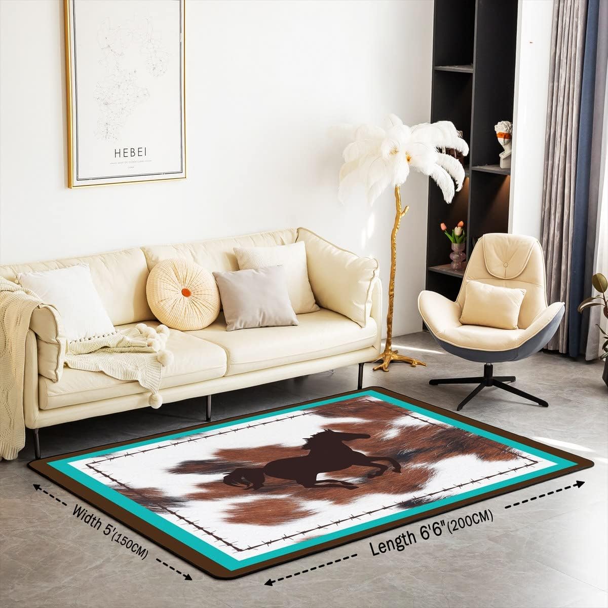 Alfombra de caballo de 5 x 7 pulgadas, alfombra de piel de vaca con estampado de granja occidental para sala de estar, dormitorio, color verde