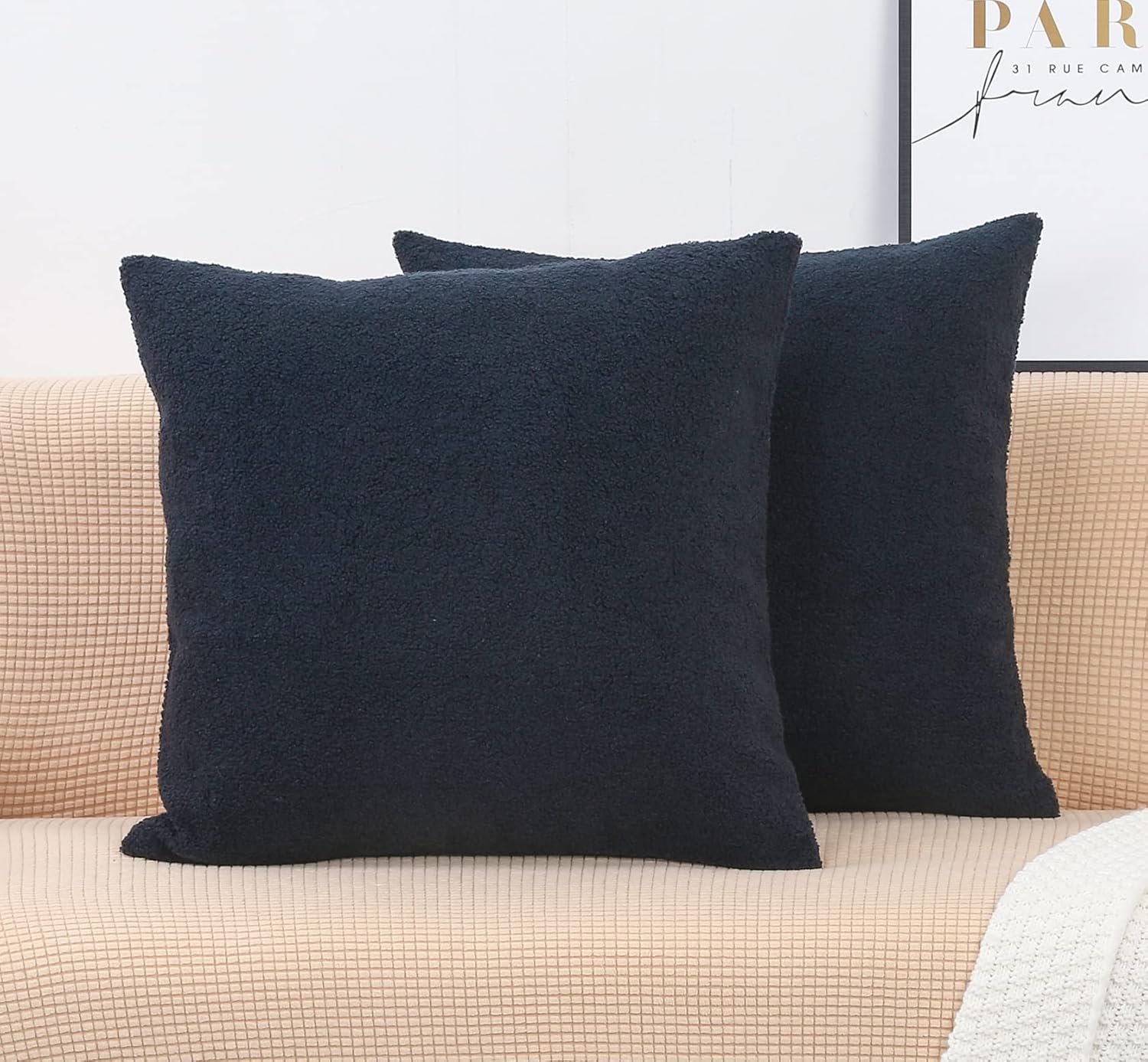 TangDepot Paquete de 2 fundas de almohada lujosas y esponjosas de piel de oveja sintética, fundas de almohada cuadradas, fundas de almohada para