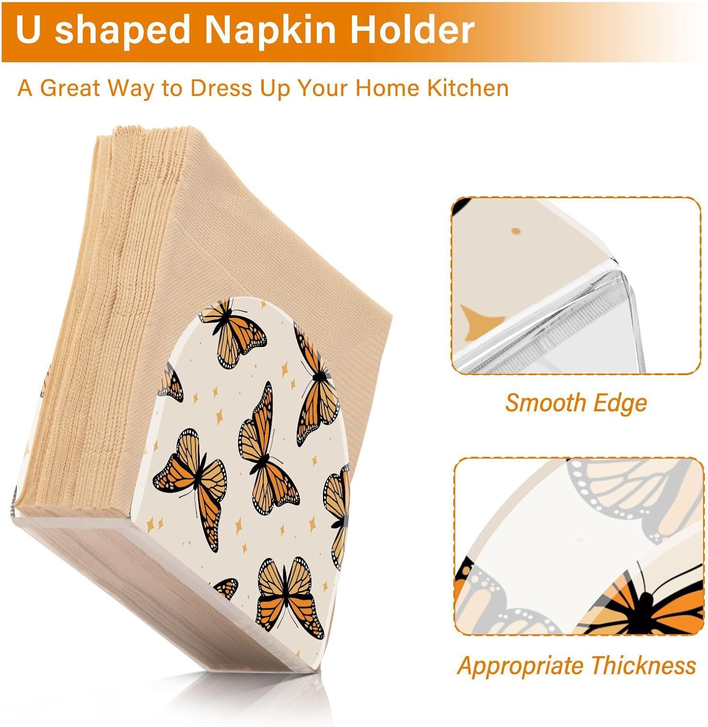 Monarch – Servilletero con diseño de mariposas para mesa de papel, dispensador de pañuelos acrílicos, cocina, comedor, baño, fiesta, decoración de