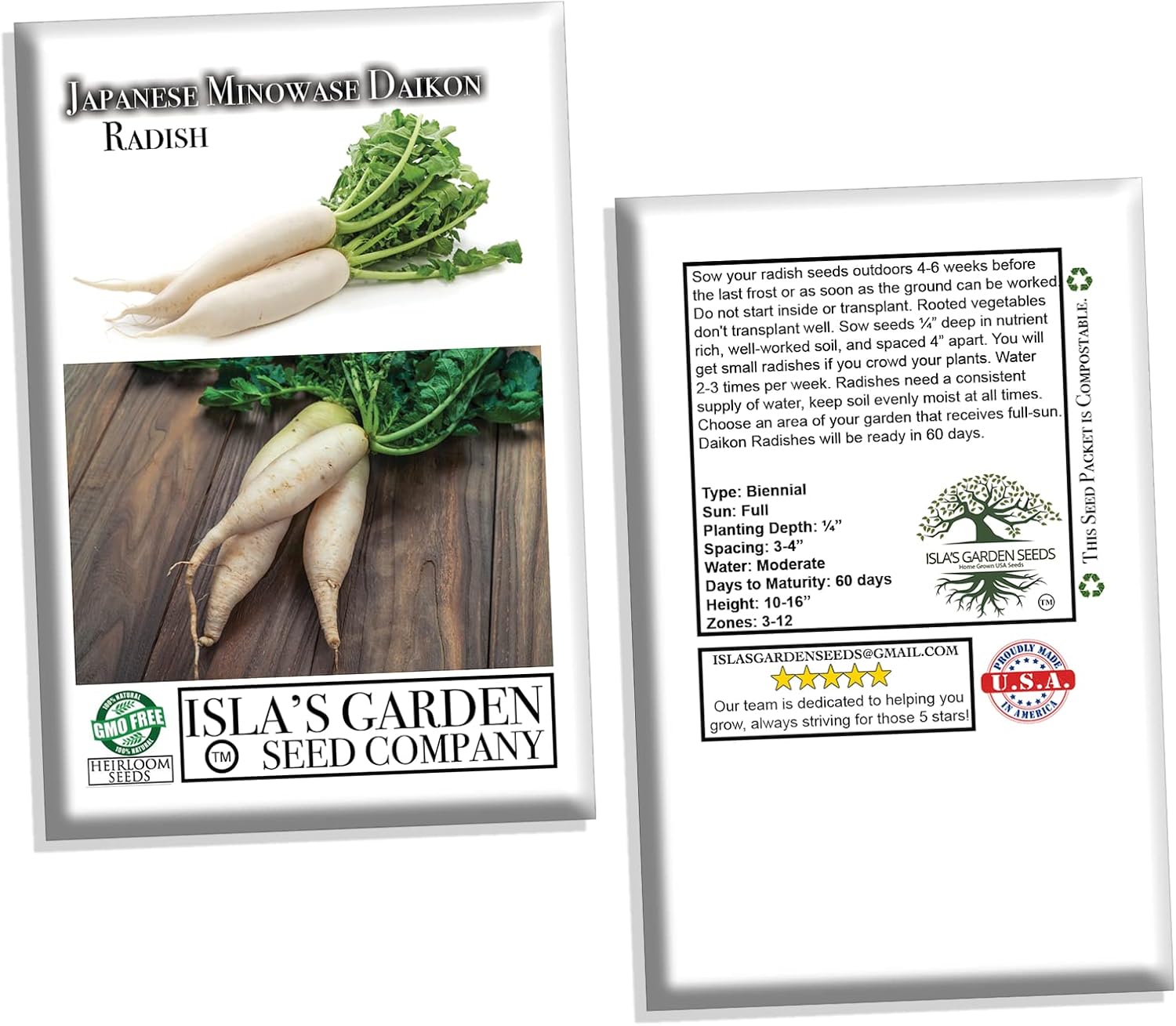 Semillas de rábano japonés Minowase Daikon para plantar, más de 100 semillas tradicionales por paquete, semillas de jardín de Isla (semillas de