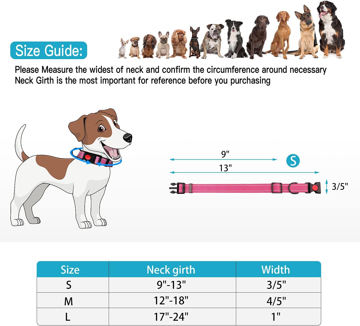 Juego de collar y correa reflectante para perro con hebilla de bloqueo de seguridad, collares de nailon para mascotas, ajustables para perros