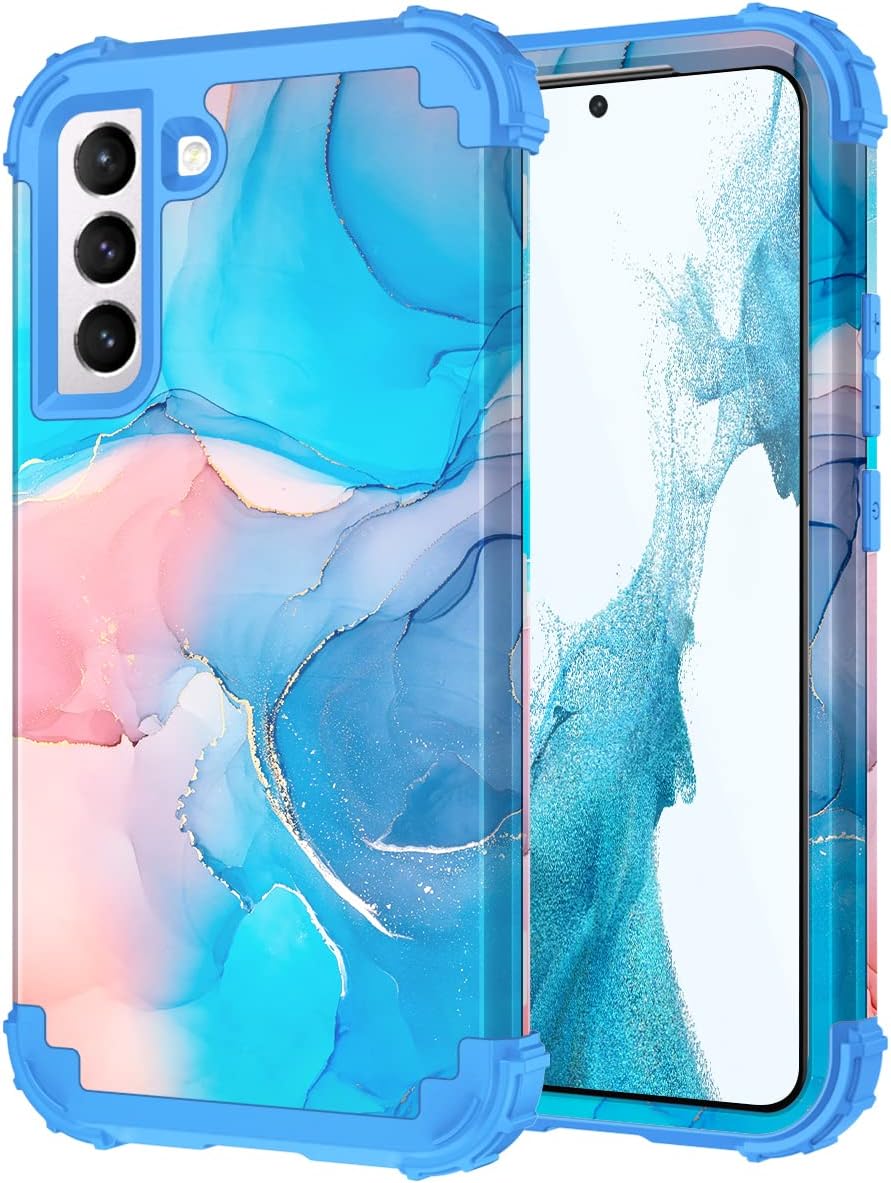Fingic Funda Samsung Galaxy S22 Plus de mármol 3 en 1, protección híbrida de policarbonato duro, silicona suave, resistente, a prueba de golpes,
