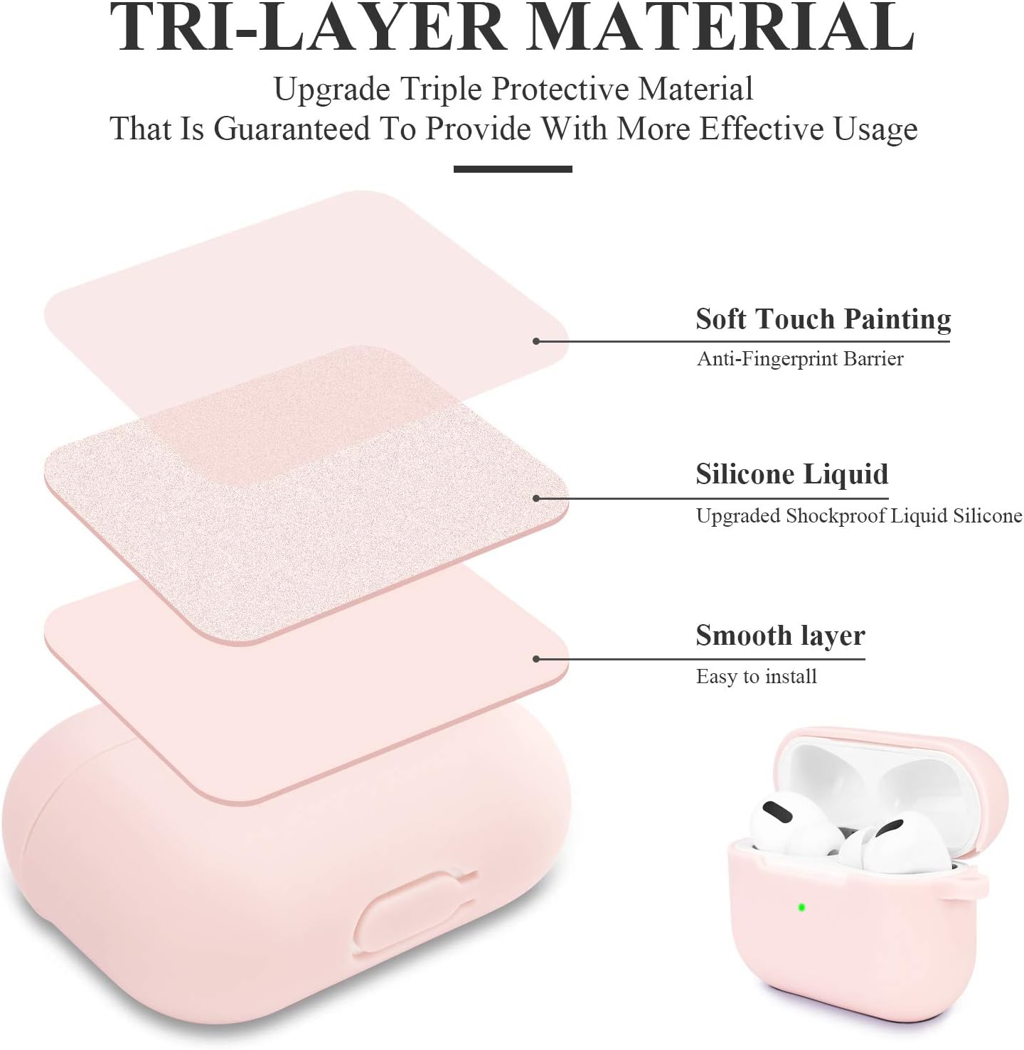 Funda de silicona para AirPods Pro a prueba de golpes, compatible con Apple AirPods Pro LED frontal visible con mosquetón Funda de carga para AirPod