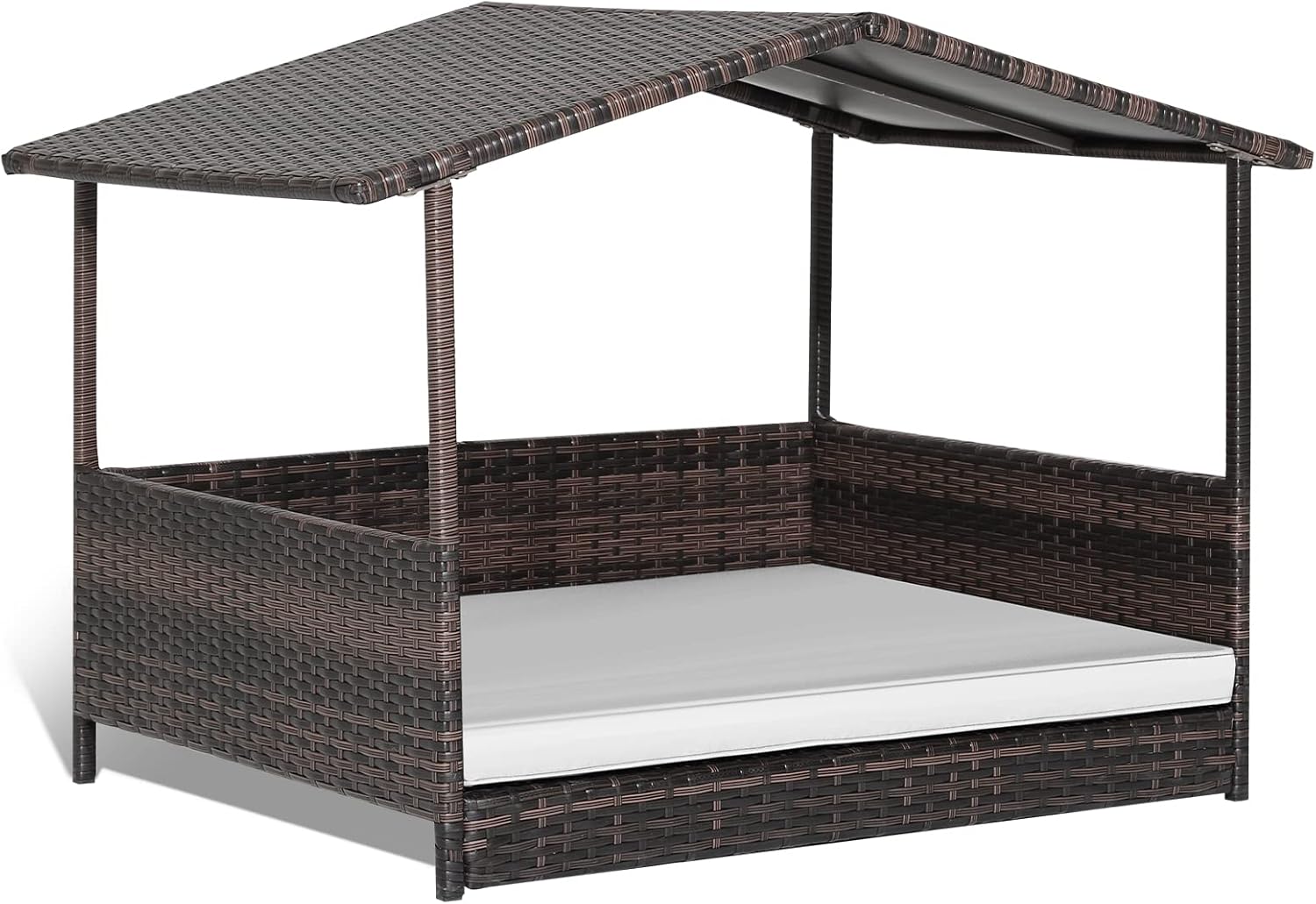 Giantex Casa de mimbre para perro, cama elevada de ratán para perros con techo impermeable, funda de cojín lavable, marco de acero, cama elevada