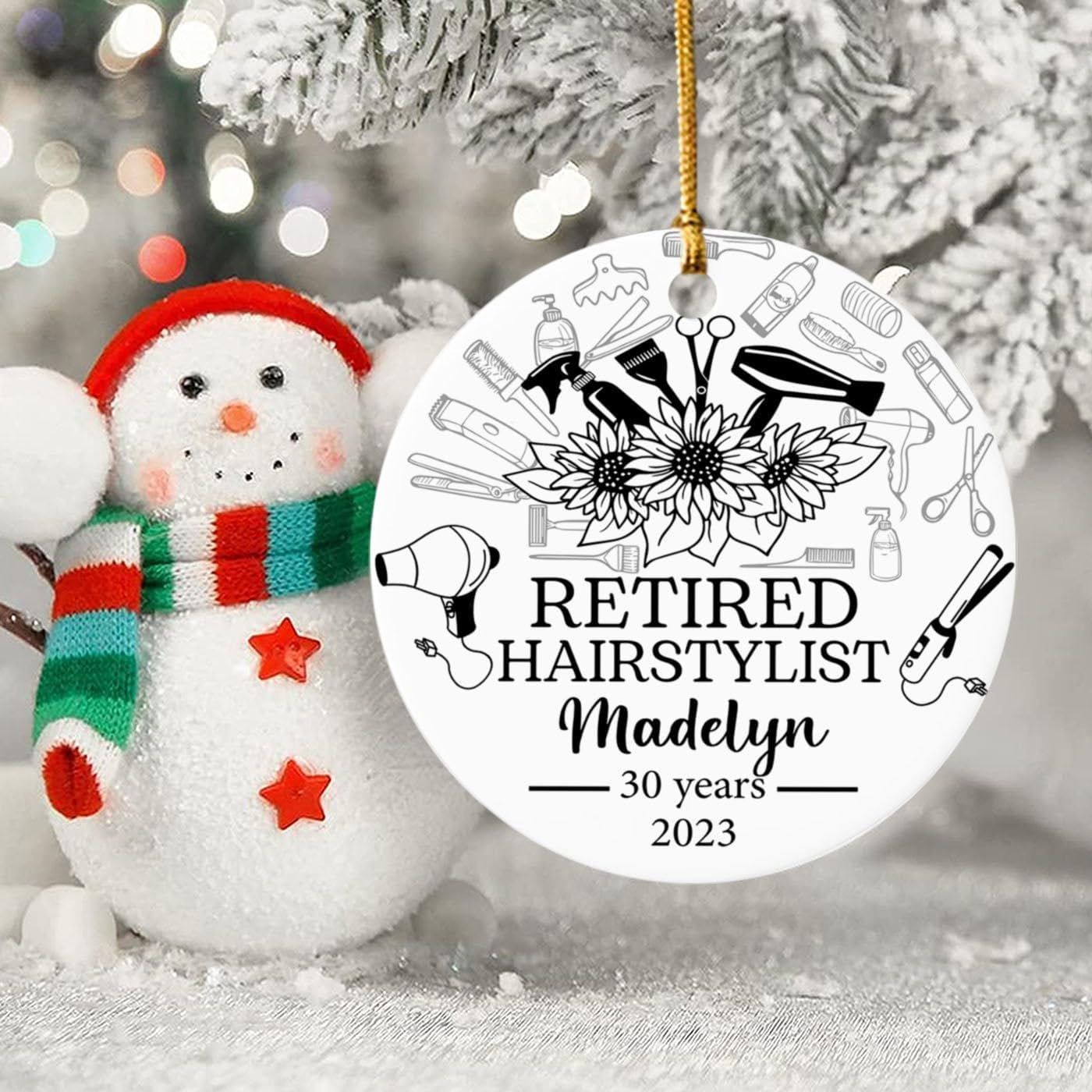 Adorno de Navidad personalizado con nombre de año para estilista de peluqueros y mujeres, peluquero jubilado, adornos de Navidad, peluqueros