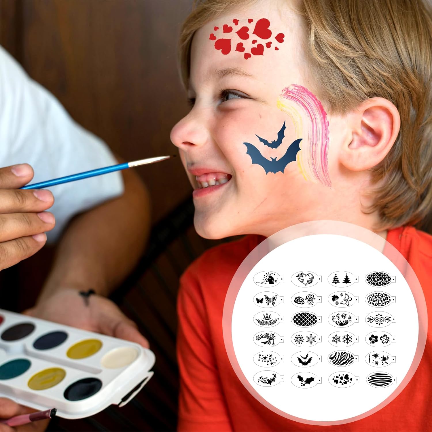 24 plantillas de pintura facial reutilizables, plantillas de pintura corporal de plástico, pintura de tatuaje, maquillaje, rastreo temporal,