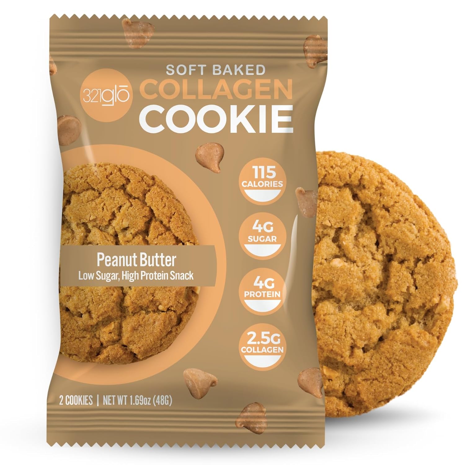 321glo – Galletas de colágeno  Galletas horneadas suaves, altas en proteínas, bajas en carbohidratos, bajas en azúcar  Snack keto para mujeres,