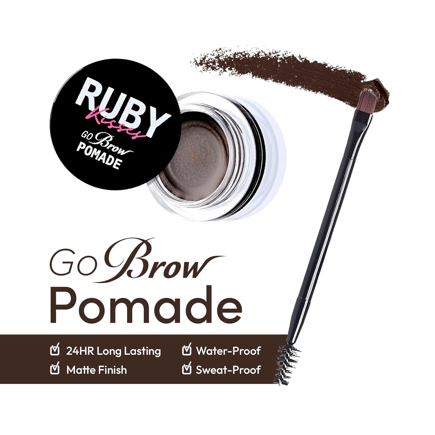 Ruby Kisses Go Brow Pomada para cejas resistentes al agua de larga duración a prueba de manchas (marrón oscuro)