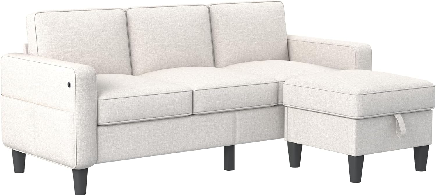 Sala de estar modular en forma de L con puerto de carga USB + tipo C, sofás de 3 plazas con almacenamiento extraíble, sofá pequeño otomano de 78