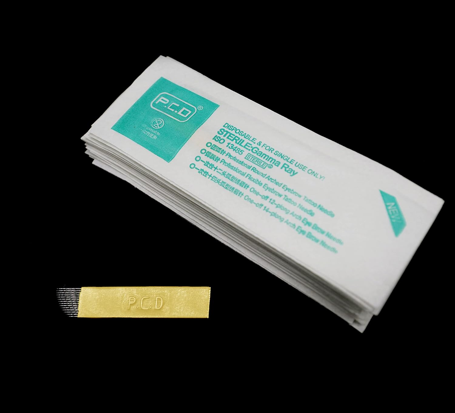 50 piezas desechables para cejas, pluma de microblading, microblade de cejas, PCD 14Pin forma manual Microblading herramienta (0.010 in-14P)