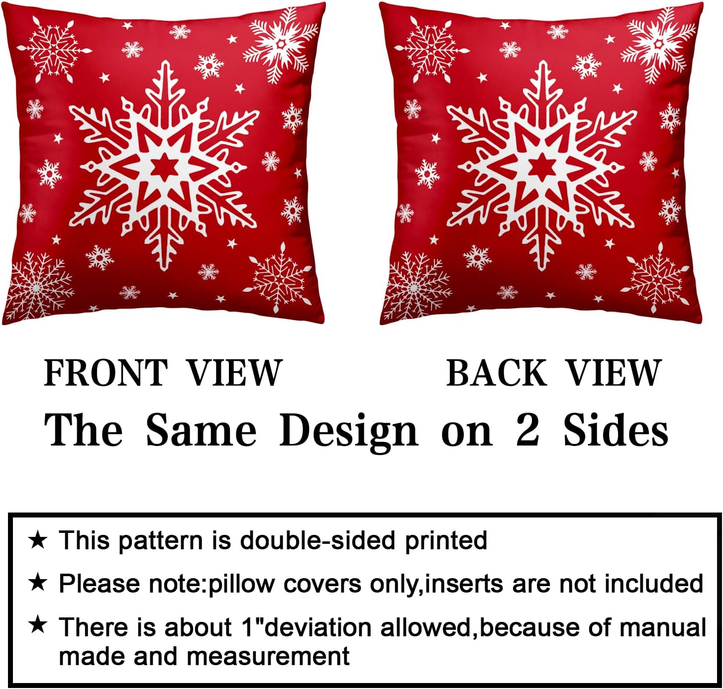 Kwlegh Juego de 2 fundas de almohada rojas de invierno de 18 x 18 pulgadas, juego de 2 almohadas de copos de nieve, fundas de almohada decorativas