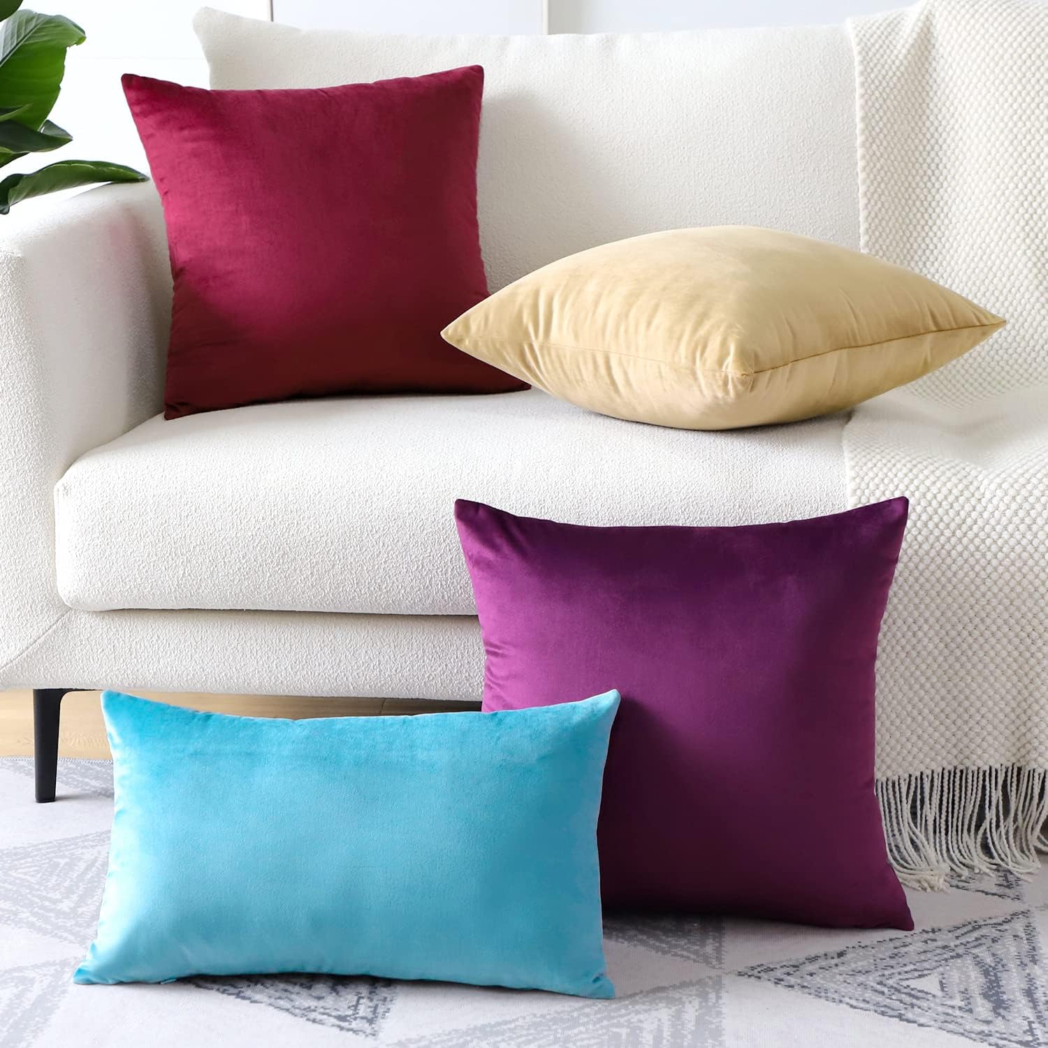 Artscope Fundas de almohada cuadradas de terciopelo de lujo súper suaves, decorativas, fundas de cojín para sofá, dormitorio, decoración de