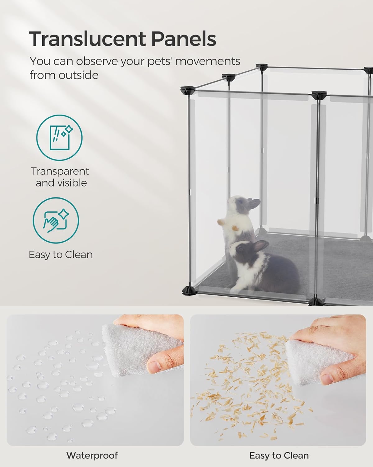 SONGMICS Corralito para mascotas con piso, corral para animales pequeños, cerca para mascotas en interiores, recinto de plástico para hámsters,