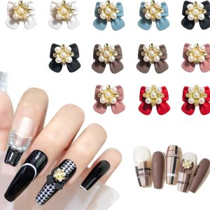 Eseres 12 dijes de uñas Kawaii 3D con lazo para uñas, de aleación colorida, lazo de perlas, accesorio de uñas para mujeres y niñas, decoración de Eseres 12 dijes de uñas Kawaii 3D con lazo para uñas, de aleación colorida, lazo de perlas, accesorio de uñas para mujeres y niñas, decoración de