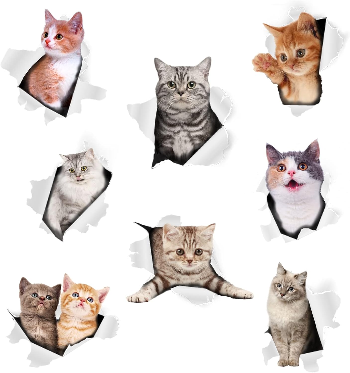 8 calcomanías de pared 3D de gatos, calcomanías de pared extraíbles de vinilo para dormitorio, sala de estar, decoración de pared divertida,