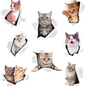 8 calcomanías de pared 3D de gatos, calcomanías de pared extraíbles de vinilo para dormitorio, sala de estar, decoración de pared divertida, 8 calcomanías de pared 3D de gatos, calcomanías de pared extraíbles de vinilo para dormitorio, sala de estar, decoración de pared divertida,