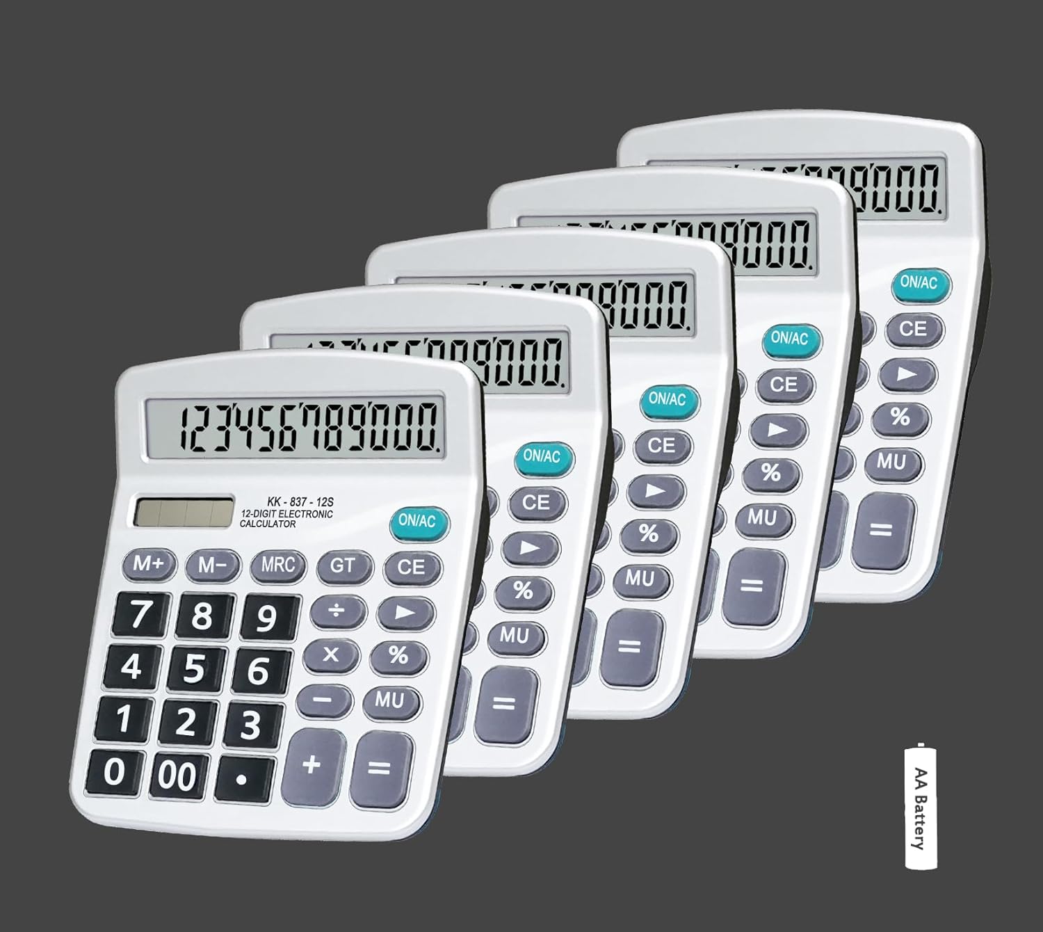 Calculadoras BESTWYA Calculadora de escritorio portátil de 12 dígitos de doble potencia con pantalla LCD grande, botón sensible grande (5 plateadas,
