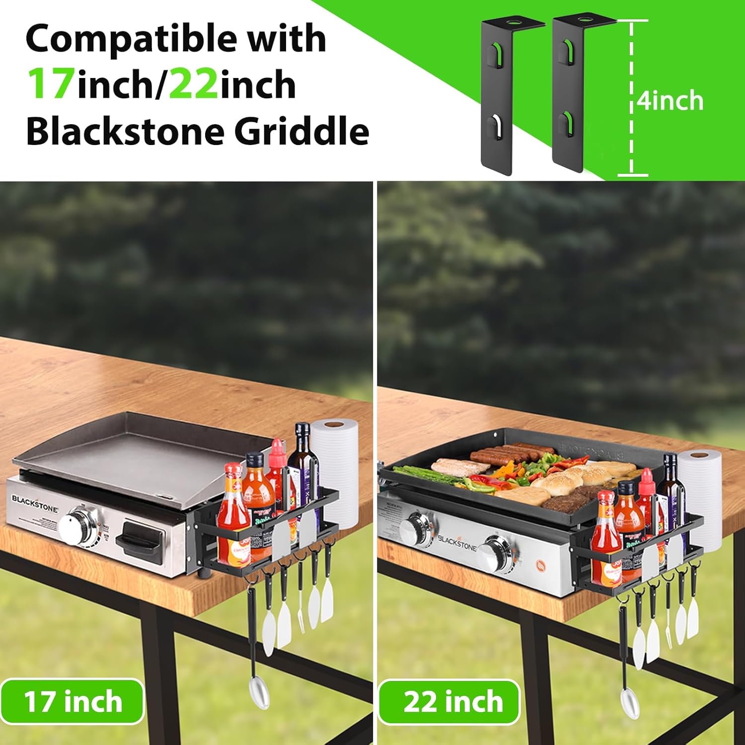 Organizador de parrilla mejorado para parrillas Blackstone de 17″22″, soporte organizador de accesorios de parrilla plegable, caja de almacenamiento