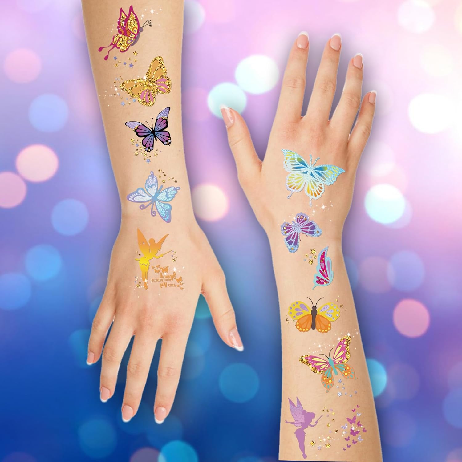 Tatuajes temporales impermeables  92 piezas de tatuajes falsos de mariposa Groovy para niños, calcomanías de fiesta, suministros de maquillaje,