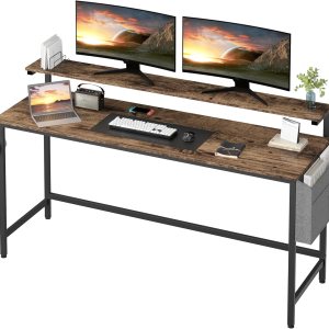 Shintenchi Escritorio para computadora de 63 pulgadas con soporte para monitor, escritorio de escritura de diseño estable, estación de trabajo de Shintenchi Escritorio para computadora de 63 pulgadas con soporte para monitor, escritorio de escritura de diseño estable, estación de trabajo de