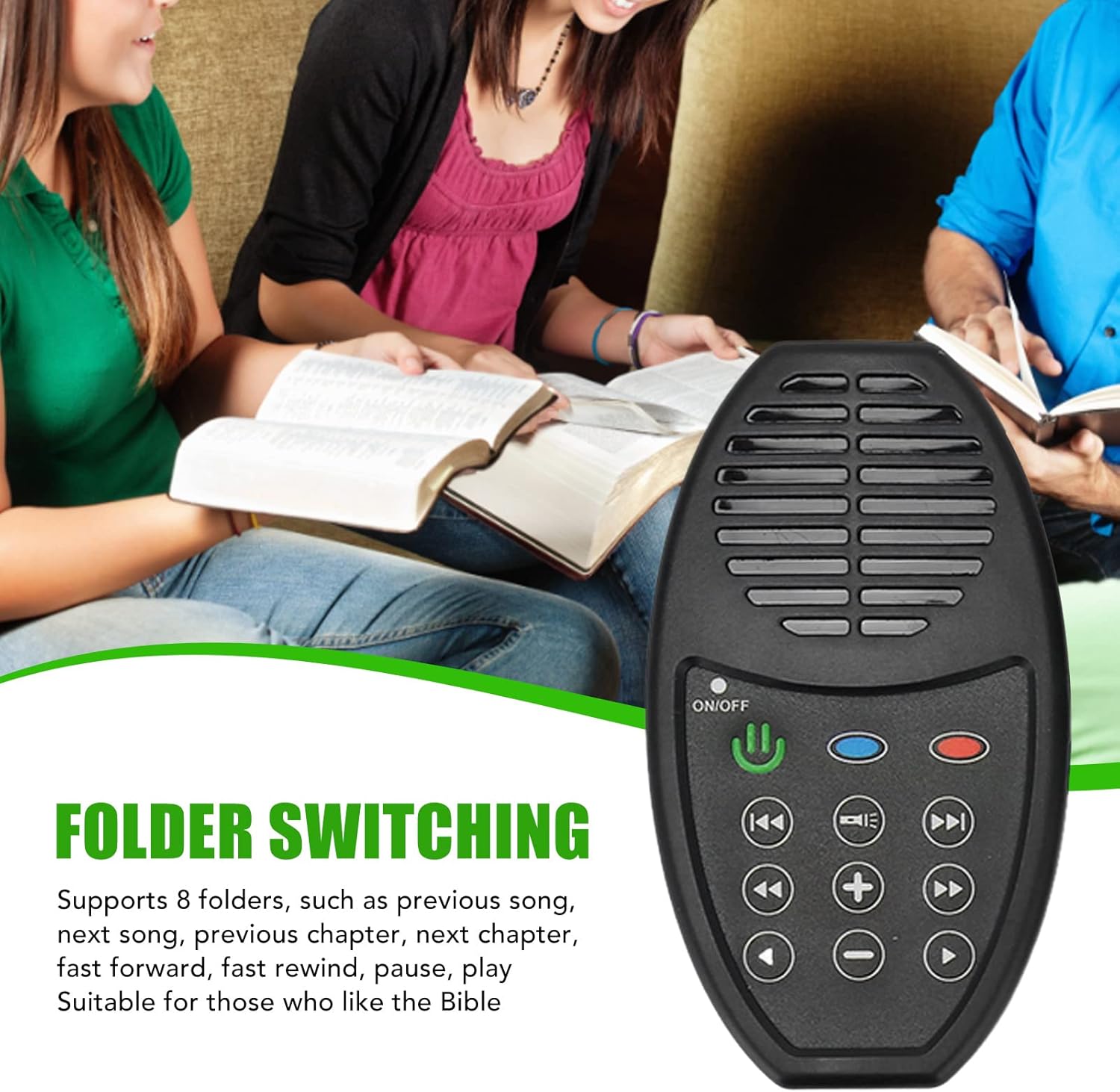 Reproductor de audio de la Biblia, 4 GB 350 mAh, lector electrónico de la Biblia con energía solar, reproductor de audio portátil de la Biblia para