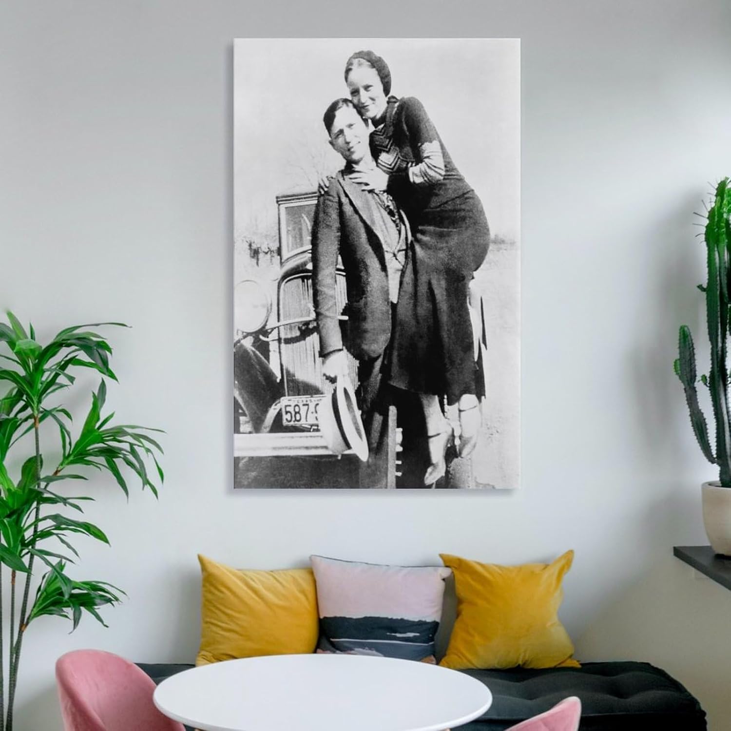 Póster en blanco y negro con Bonnie y Clyde Wanted Gangster, decoración de pared, póster de arte de pared, pinturas en lienzo, decoración de pared,