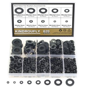 Kindroufly 620 arandelas planas de nailon, 8 tamaños, arandelas de plástico de nailon negro, kit surtido de arandelas (M2 M2.5 M3 M4 M5 M6 M8 M10) Kindroufly 620 arandelas planas de nailon, 8 tamaños, arandelas de plástico de nailon negro, kit surtido de arandelas (M2 M2.5 M3 M4 M5 M6 M8 M10)