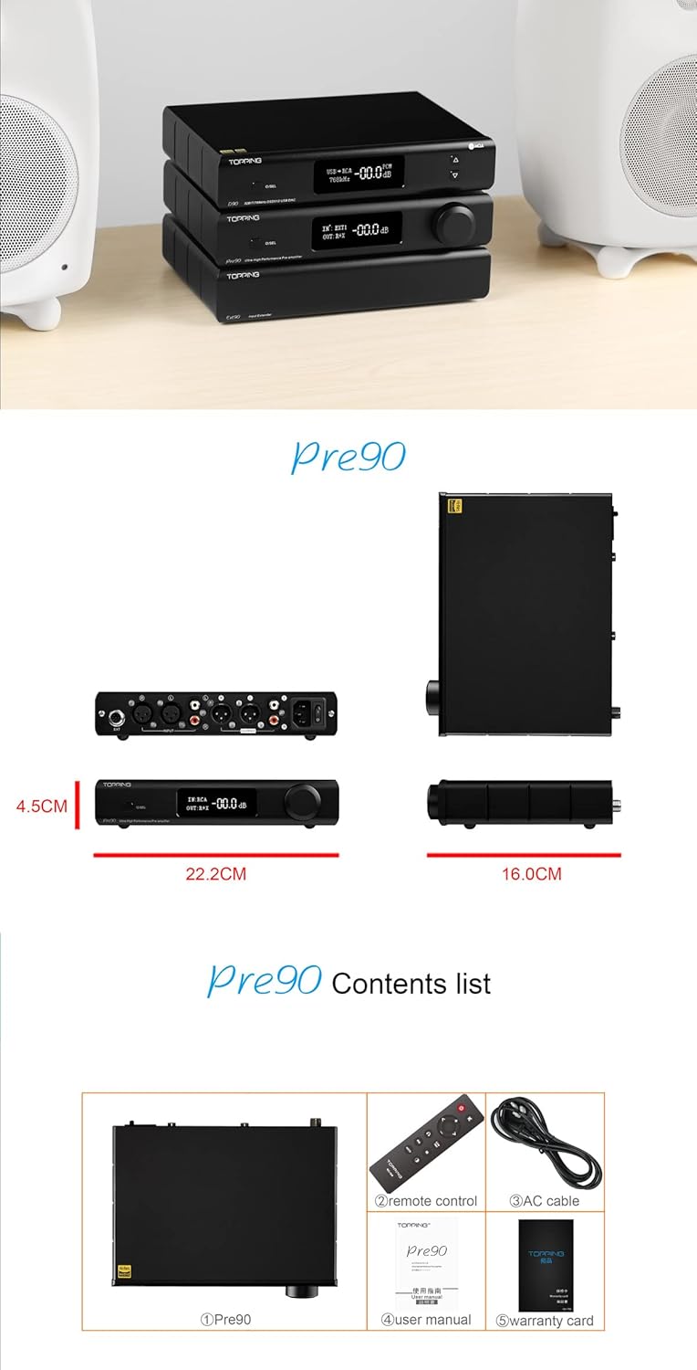 Topping PRE90 Preamplificador de audio de alta resolución Módulos NFCA Salida XLR balanceada RCA para D90se D90 A90 EXT90 Audio DAC con control