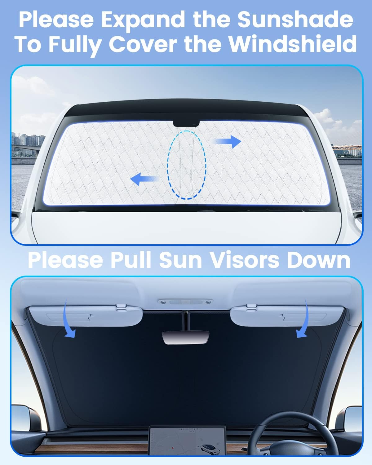 KUST Parasol para parabrisas delantero, plegable, más grueso, de 5 capas, bloquea el calor y los rayos UV del sol