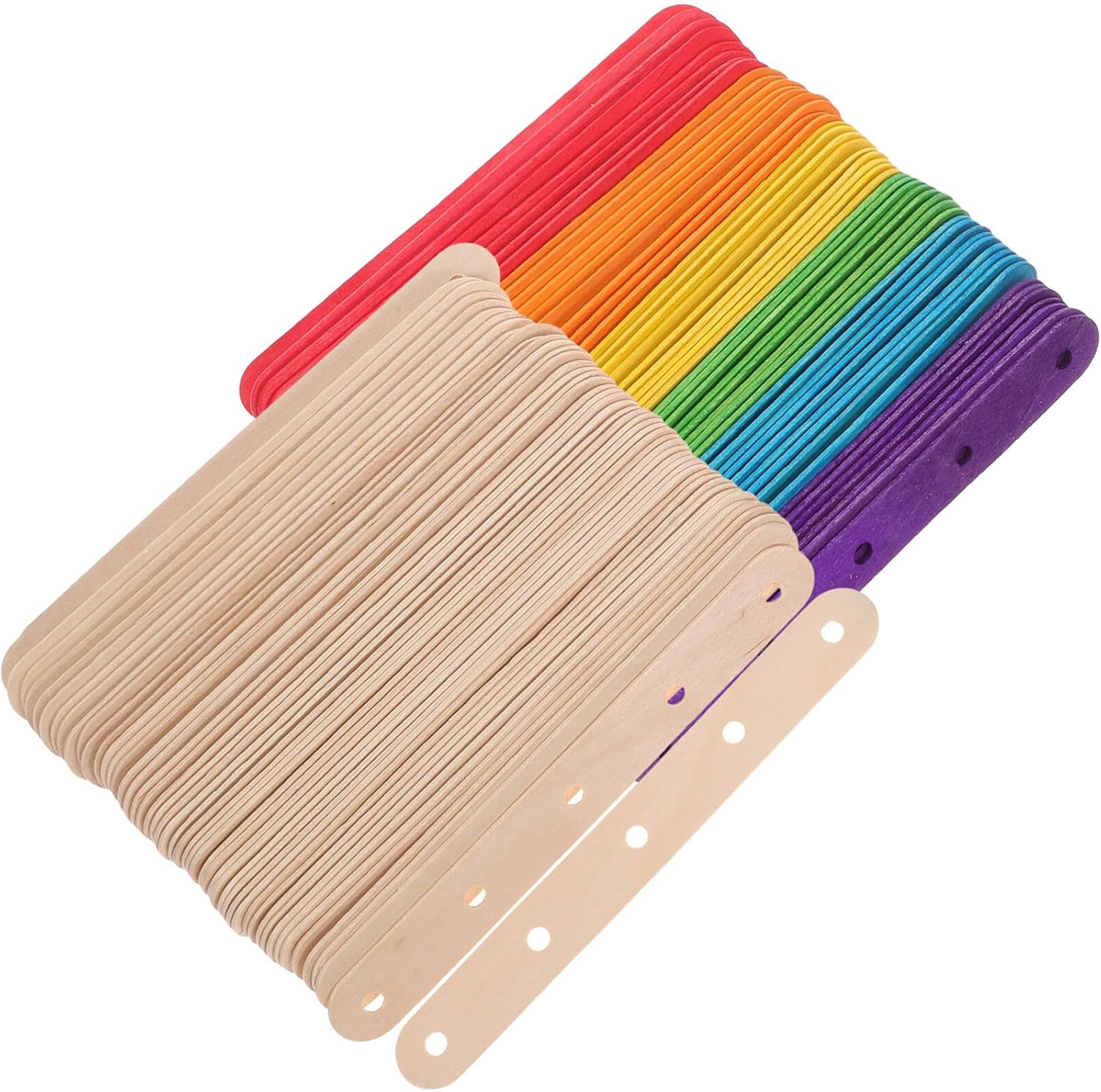 MAGICLULU 100 palitos de madera coloridos para helados con agujeros, colores mixtos, palitos grandes de madera para manualidades (colorido + color