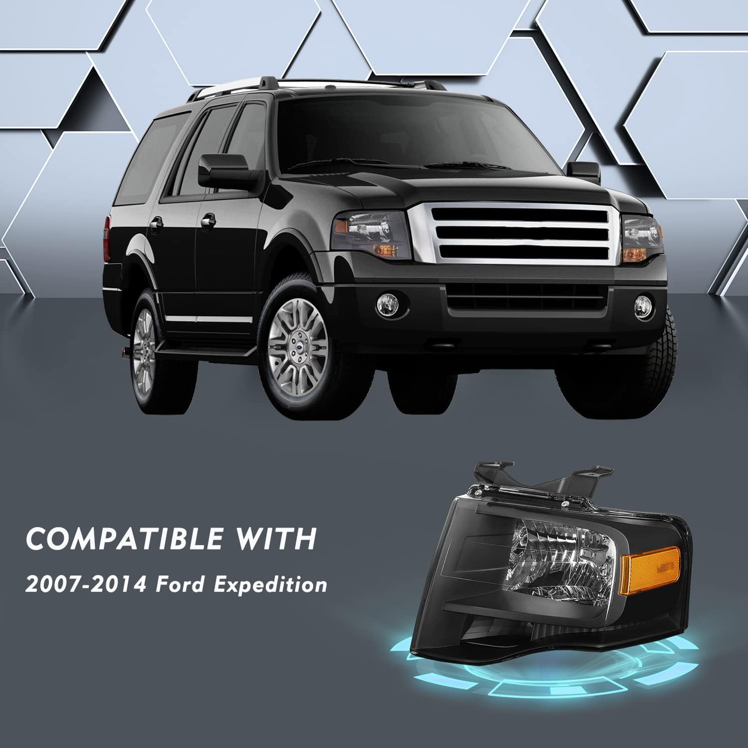 Juego de faros delanteros para Ford Expedition 2007-2014 lado del conductor y del pasajero (carcasa negra con reflector ámbar)