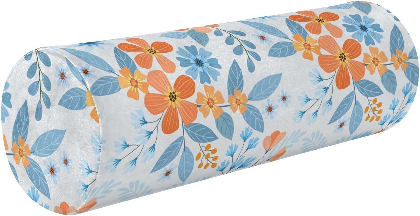 KLL Colorful Hand Draw Flowers Bolster Pillow Foam Neck Roll Pillow Round Pillows for Neck Cylinder Cervical Pillow Pillow Support for Legs