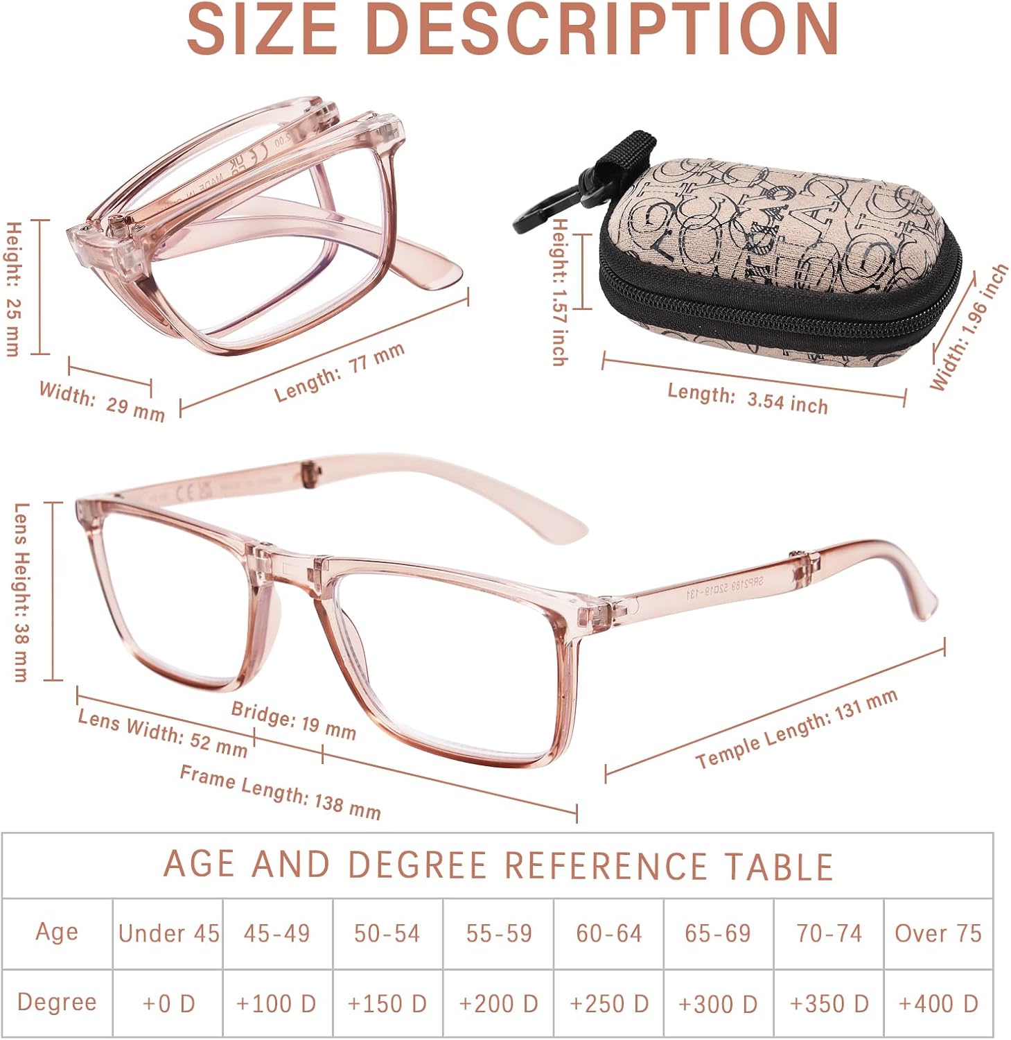 OPTOFENDY Gafas de lectura plegables para mujeres y hombres, pequeños lectores de bisagra de resorte, anteojos de luz azul portátiles con estuche