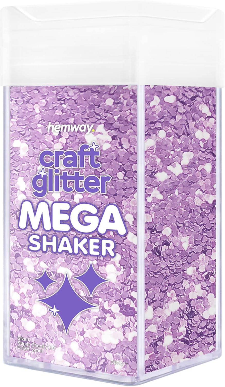 Hemway MEGA – Purpurina a granel de 12.7 oz para uñas, resina, vasos, artes, manualidades, pintura, festivales, cosméticos y cuerpo, supergruesa (18