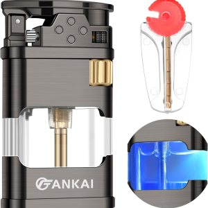 FANKAI – Encendedor de butano con luz LED, encendedor de butano de un solo chorro con 6 pedernales reemplazables, encendedores fríos recargables con FANKAI – Encendedor de butano con luz LED, encendedor de butano de un solo chorro con 6 pedernales reemplazables, encendedores fríos recargables con